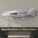 Under Cabinet Range Hood 30 Inch,Stainless Steel Touch/Gesture/Remote Control,700CFM & 3-Speed Kitchen Stove Vent Hood