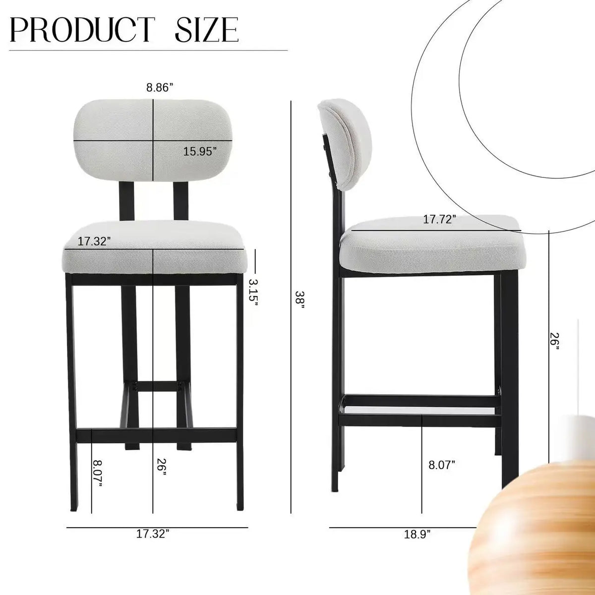 Modern Home Bar Stools with Fabric Cushion Set of 2 Ergonomic Backrest Metal Legs for Hotels Dining and Kitchen Use