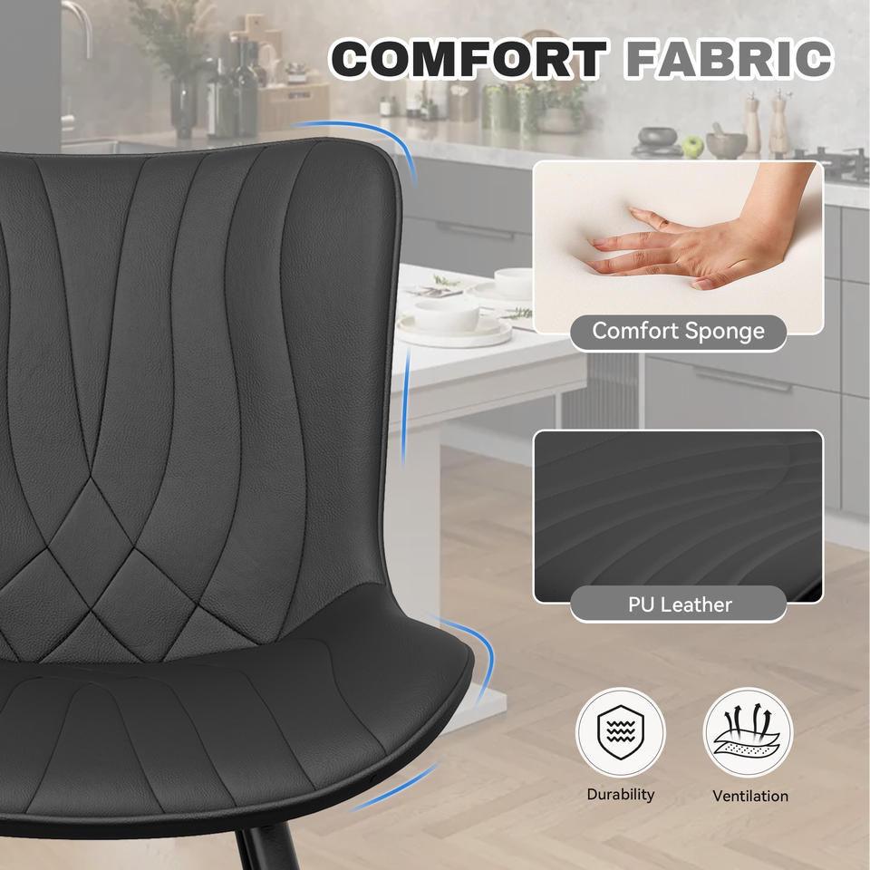 PU Leather Upholstered Soft Comfy Dining Chair-Modern Armless Side Chair Sturdy Metal Legs Commercial Use Eco-Friendly Outdoor (Set of 2)