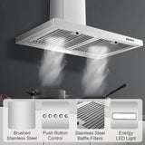Range Hood 30 Inch, Wall Mount Range Hood Kitchen Hood in Stainless Steel, Vent Hood with Baffle Filters, 3 Speed Fan