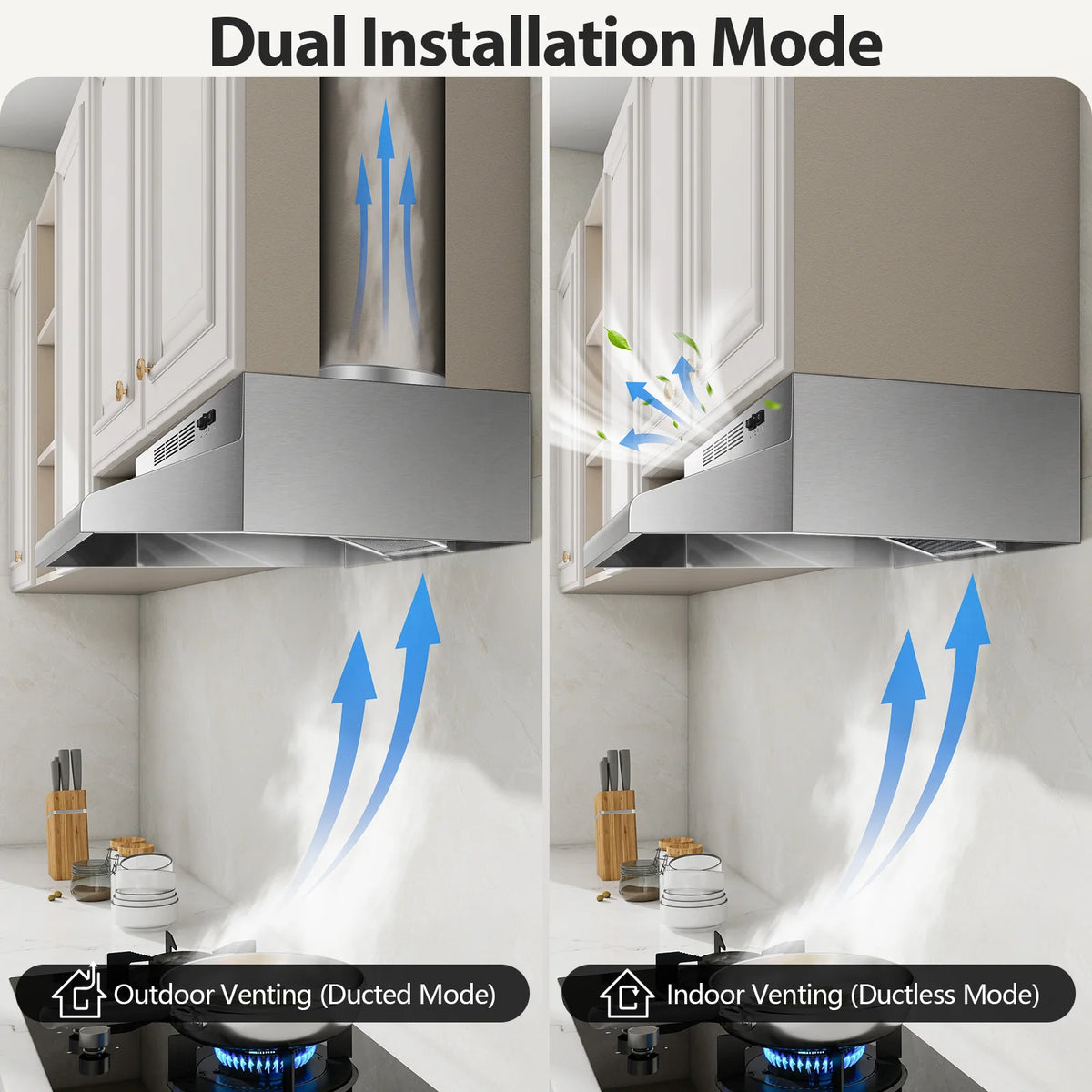 30 Inch Stainless Steel Under Cabinet Range Hood 400CFM Convertible Vent Hood with 2 Speed Exhaust Fan and Rocker Switch Control