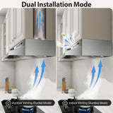 30 Inch Stainless Steel Under Cabinet Range Hood 400CFM Convertible Vent Hood with 2 Speed Exhaust Fan and Rocker Switch Control