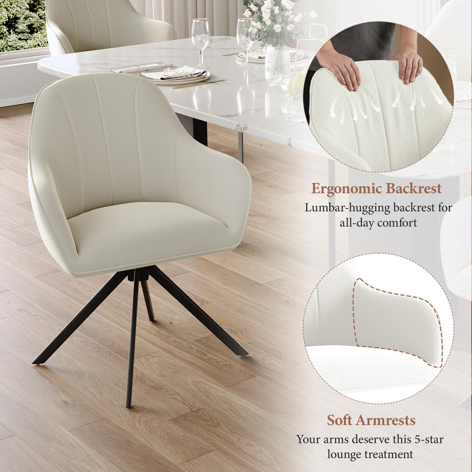 Modern Velvet Reclining Waterproof Swivel Dining Chair 360 Rotation Ergonomic Sturdy Metal Legs for Dining Room Home Office (Set of 2)