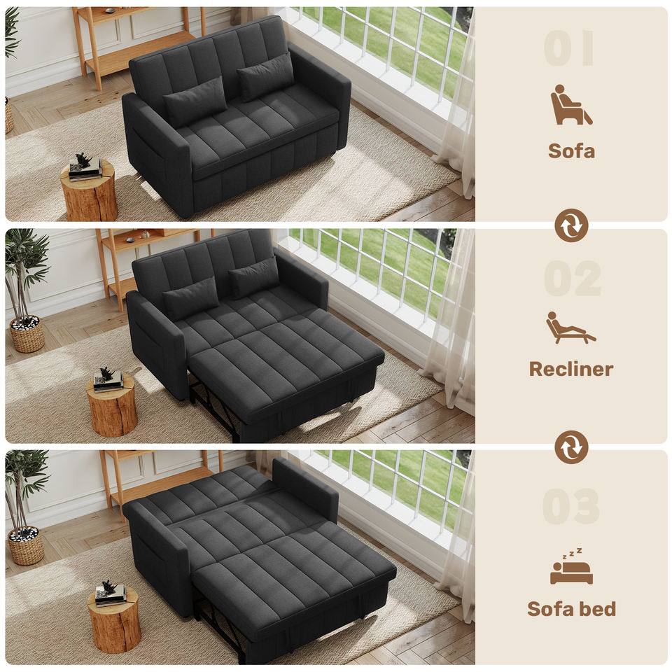3-in-1 Convertible Modern Sofa Bed Sleeper Couch Storage Portable 5-Level Adjustable Backrest Living Room Home Dining Hotel