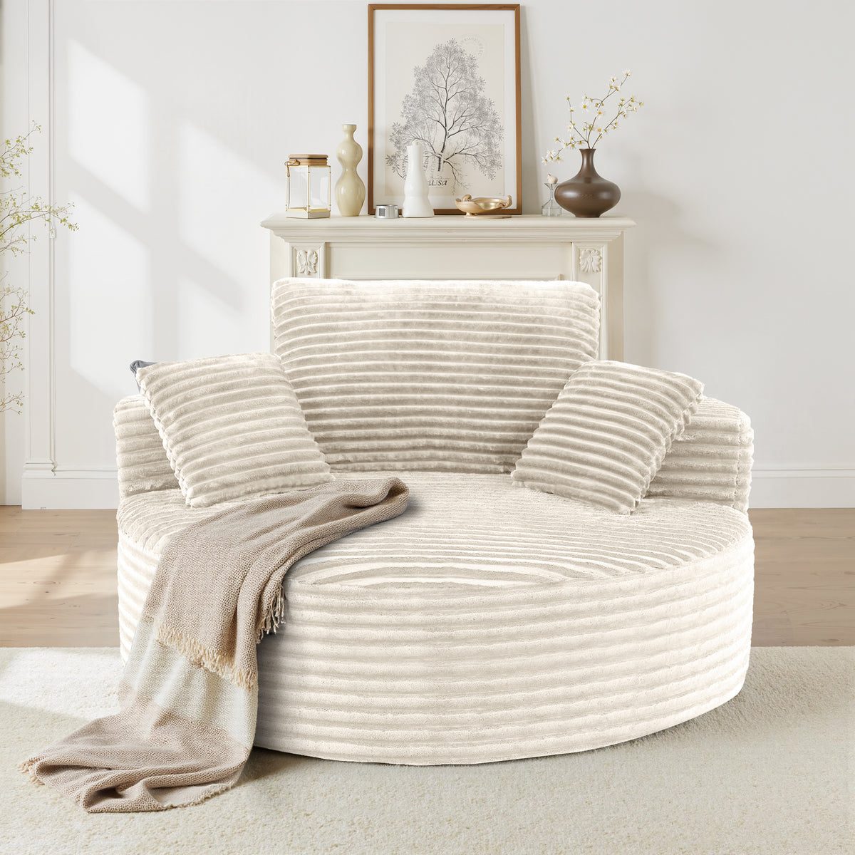 Large Modern Round Cloud Sofa Chair Plush Velvet Fabric Multi-Functional Leisure Chair for Living Room Dining Relaxation Reading