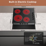 24inch Built-In 4 Burner Electric Cooktop, Dual-Ring Burners, 6700W Radiant Stove Top with Knob Control,Ceramic Hob