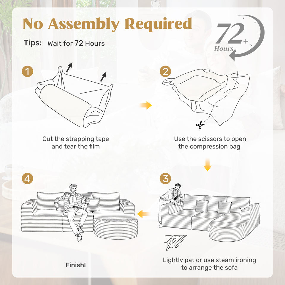 Boneless Convertible Modular Sectional Sofa Set Sponge Filled L-Shaped Chaise Lounge Bed Ottoman Modern Design Massage School