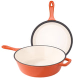 Ceramic Enameled 2-in-1 Dutch Oven Skillet Set 3QT + 1.5QT Non-Stick Dishwasher Safe Casserole Cookware Stainless Steel Bottom