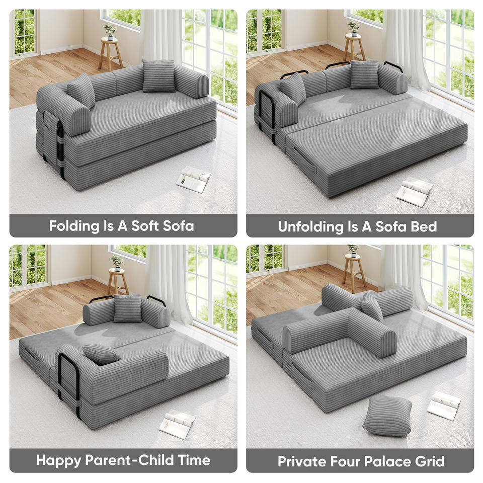 Modern Convertible Reclining Extendable Portable Sleeper Sofa Bed Set Sturdy Fixed-Shape Iron Frame Velvet Upholstery Hotel