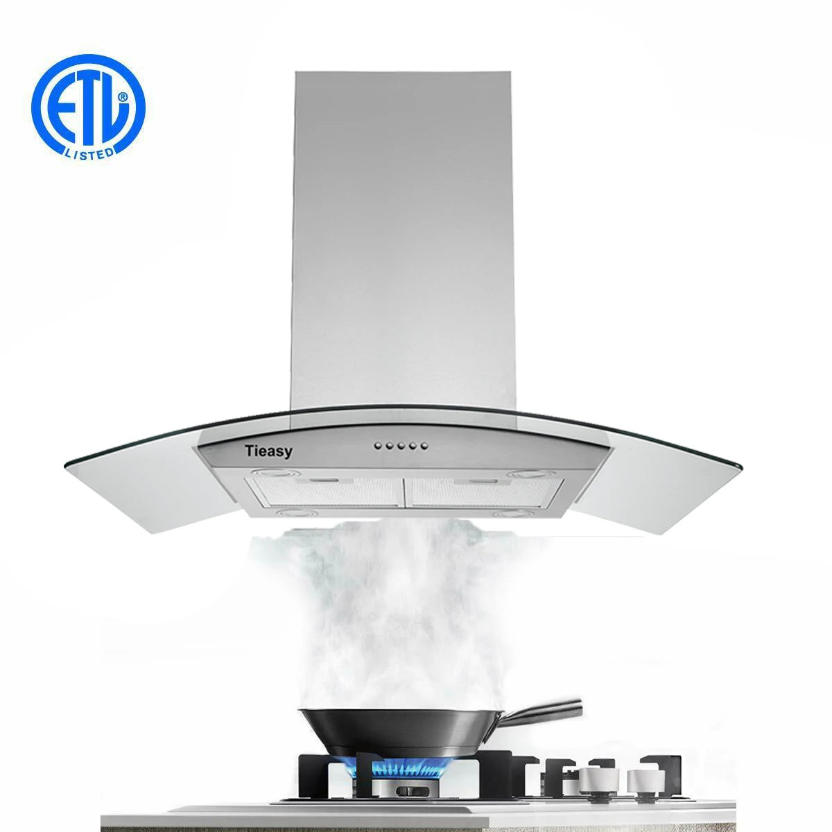 36 Inch Island Range Hood 700 CFM Ceiling Mount Hood Stainless Steel Stove Vent Hood with Tempered Glass, Push Button Controls