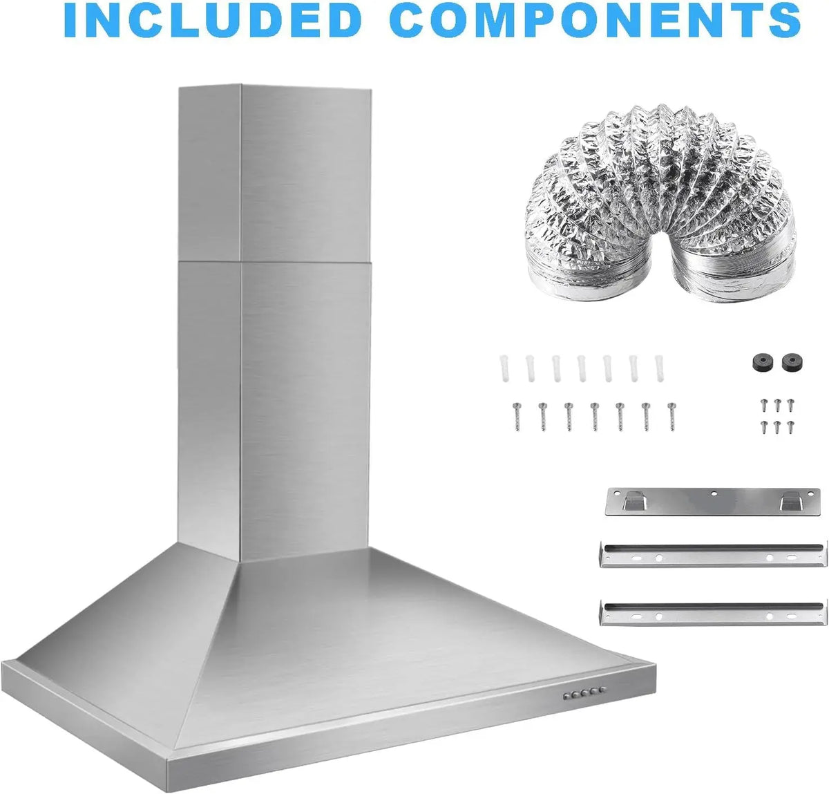 Wall Mount Range Hood 30 Inch Stainless Steel Chimney-Style Over Stove Vent Hood with LED Light, 3 Speed Exhaust Fan, 450 CFM