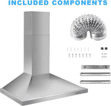 Wall Mount Range Hood 30 Inch Stainless Steel Chimney-Style Over Stove Vent Hood with LED Light, 3 Speed Exhaust Fan, 450 CFM