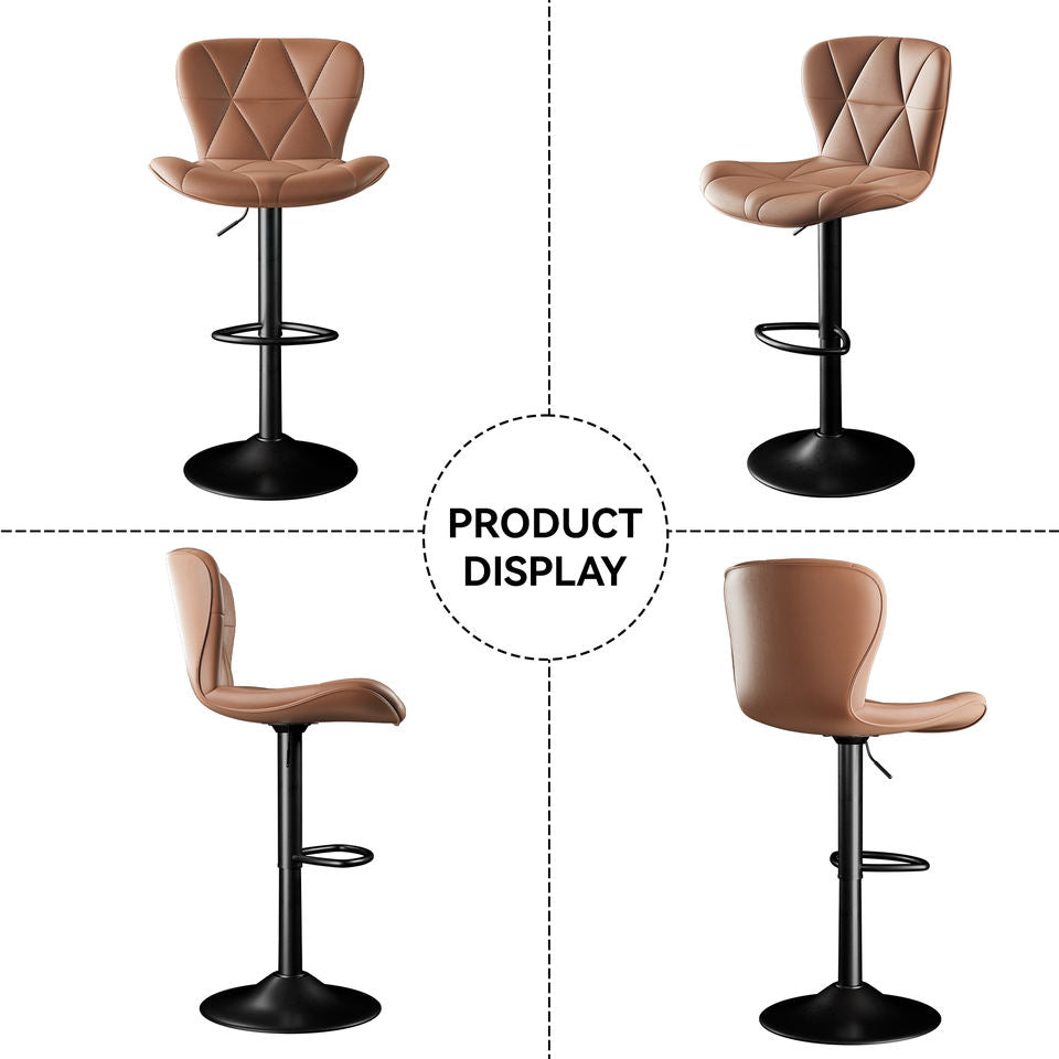 Modern PU Leather Swivel Bar Stool Diamond Stitching Height Adjustable Home Bar Dining Stable Iron Base
