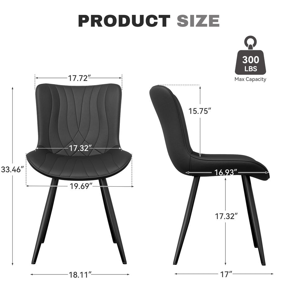 PU Leather Upholstered Soft Comfy Dining Chair-Modern Armless Side Chair Sturdy Metal Legs Commercial Use Eco-Friendly Outdoor (Set of 2)