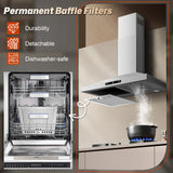 24 Inch Range Hood, Range Hood 450CFM, Wall Mount Kitchen Hood in Stainless Steel, Gesture Sensing & Touch Control 3 Speed Fan