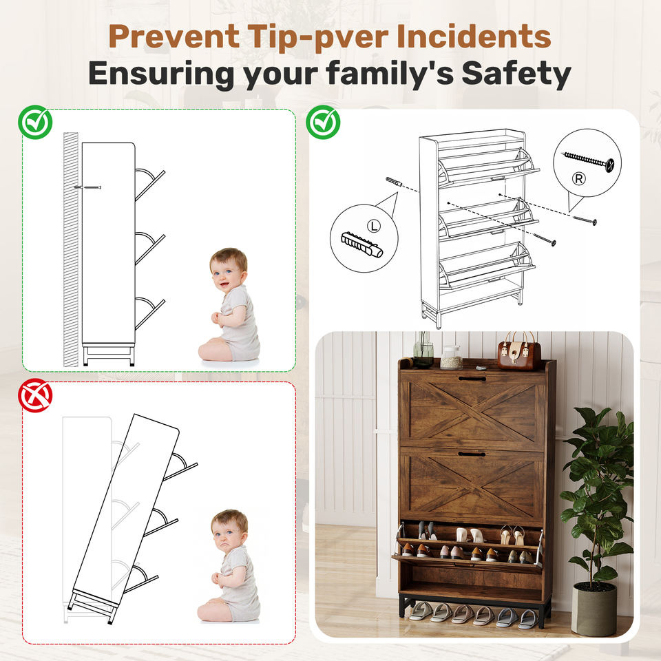 Space-Saving Durable Modular Eco-Friendly Barn Door Style Flip-Top Modern Wooden Living Room Shoe Cabinet Dustproof Dining Home