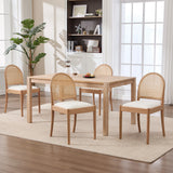 Modern Upholstered Chenille Seat Ergonomic Backrest with Wood Legs Rattan Dining Chairs Set of 2 for Kitchen Restaurant Home