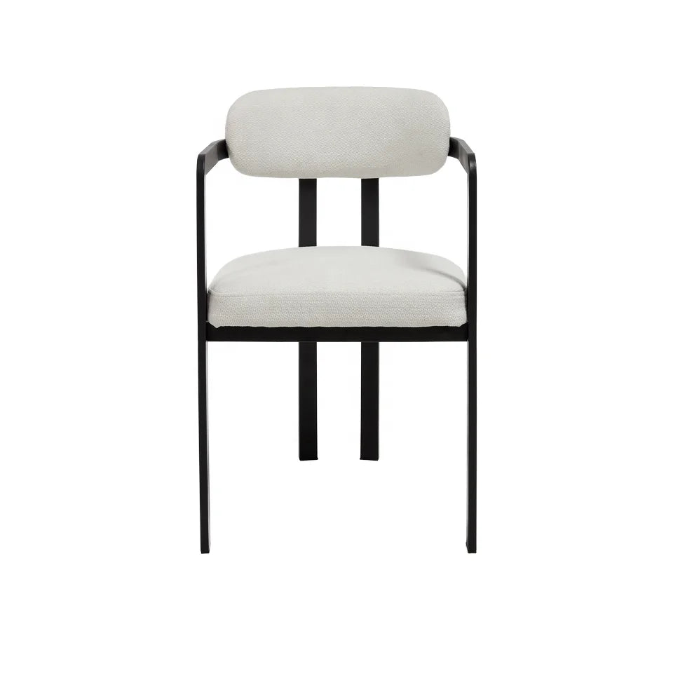 Mid-Century Modern Dining Chairs Set of 2  Soft Upholstered Fabric Chairs Black Metal Legs Ergonomic Comfort for Dining Room
