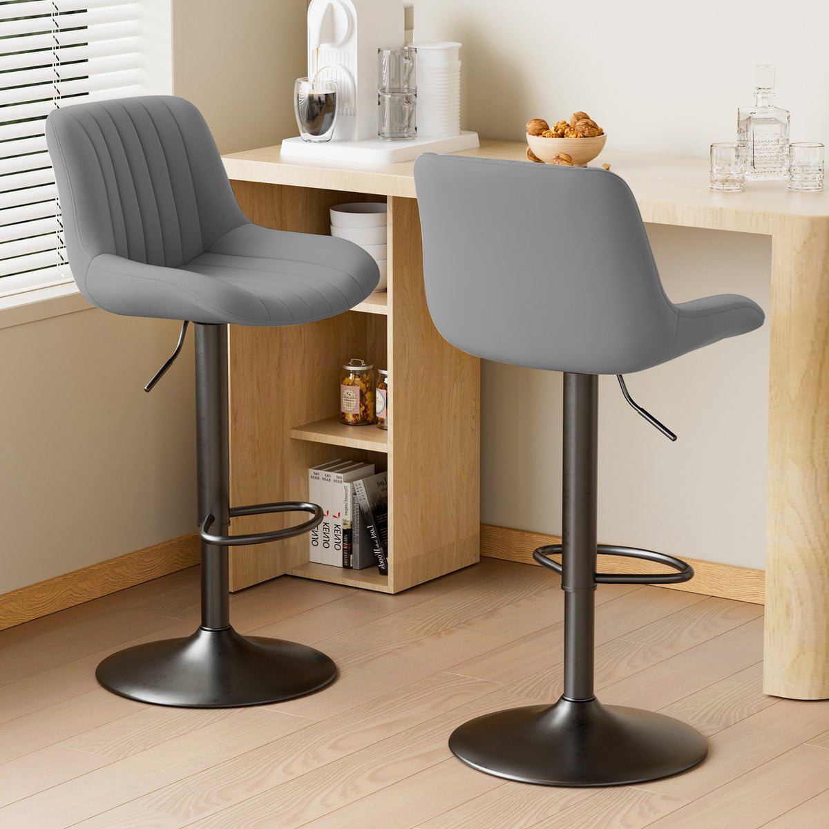 Adjustable Steady Modern Swivel Bar Stools Backs Counter Height Synthetic Leather Outdoor Mall Dining Living Room Use Iron Frame (Set of 2)