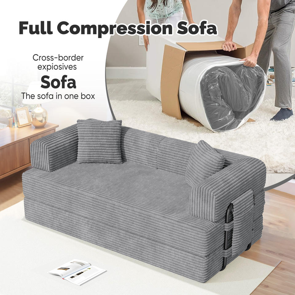 Modern Convertible Reclining Extendable Portable Sleeper Sofa Bed Set Sturdy Fixed-Shape Iron Frame Velvet Upholstery Hotel