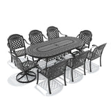 9-Piece Aluminum Outdoor Patio Dining Set, Include 2 Swivel Chairs, 6 Dining Chairs and Oval Table