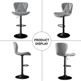 Height Adjustable PU Leather Iron Frame Modern Steady Bar Stool Swivel Diamond Stitching Design Kitchen Counter Chair Home Bar (Set of 2)