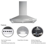 Range Hood, Range Hoods 30 Inch Stainless Steel, 450 CFM Kitchen Hood with LED Light Baffle Filters, 3 Speed Exhaust Fan
