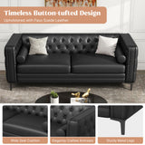 Modern Chesterfield Convertible Loveseat Waterproof Faux Leather Sofa Cooling Wide Seat Bolster Pillows for Apartment School