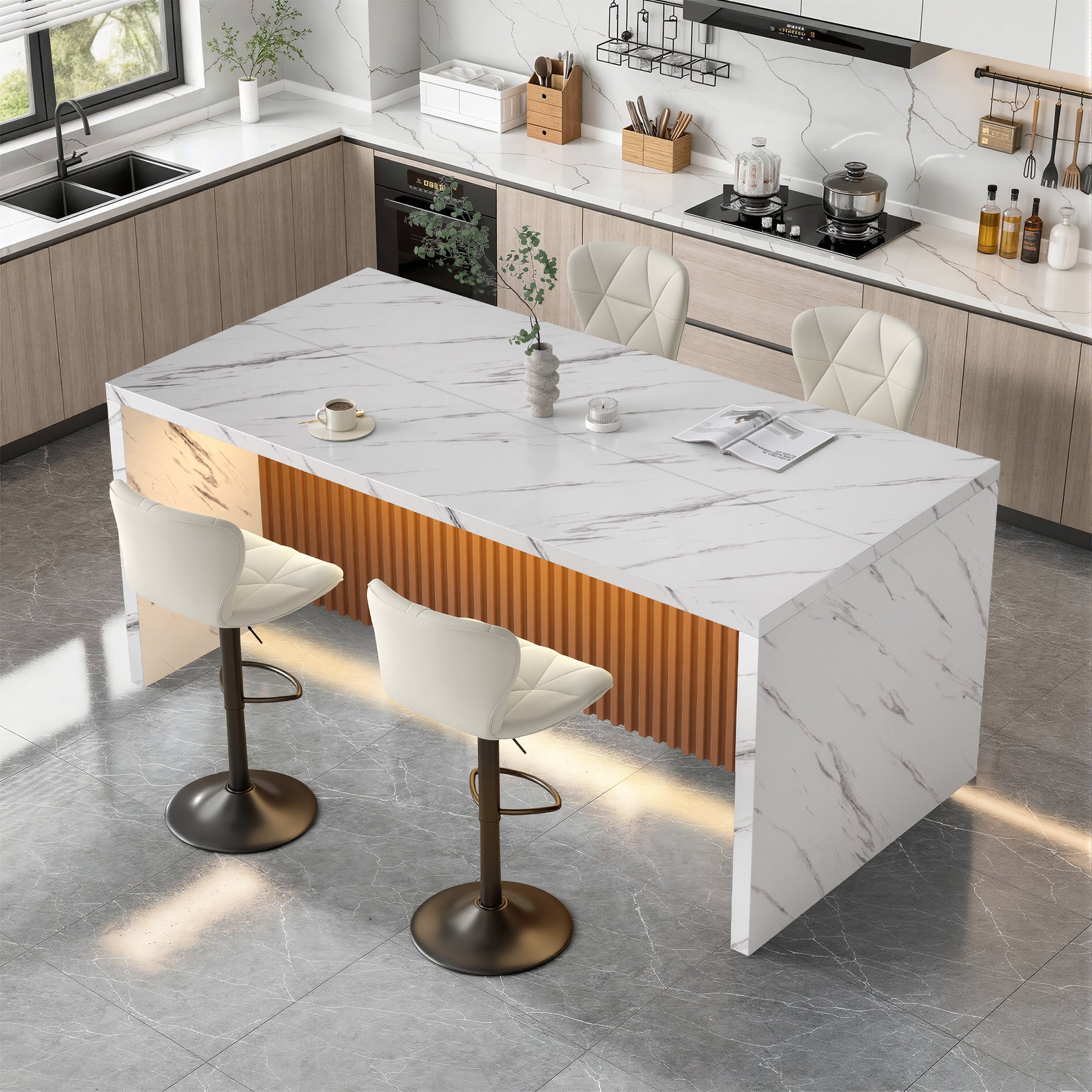 Modern solid wood dining table detail showing sturdy leg design