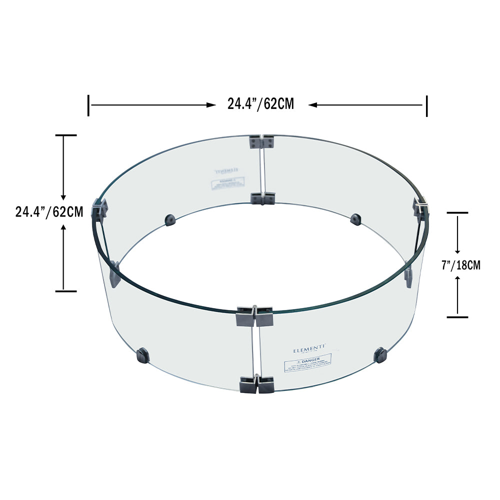 Circular tempered glass wind screen for fire pit, 24.4"/62CM diameter, 7"/18CM height