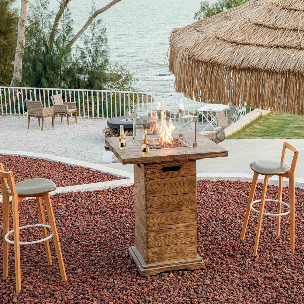 Rova Outdoor Reinforced Concrete Bar Height Firepit Table - 34 Inch - Liquid Propane