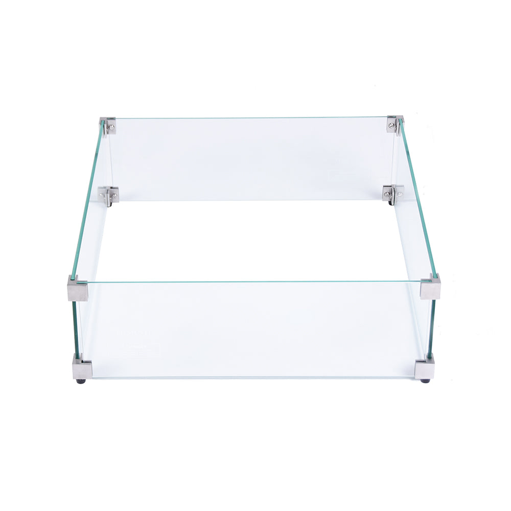 Square tempered glass wind screen, 23.6 x 23.6 x 7 inches, shown from front angle