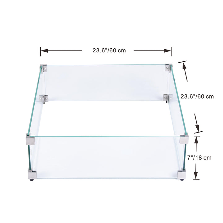 Elementi Plus Square Tempered Glass Wind Screen for Outdoor Fire Pit - 23.6 x 23.6 x 7 inches