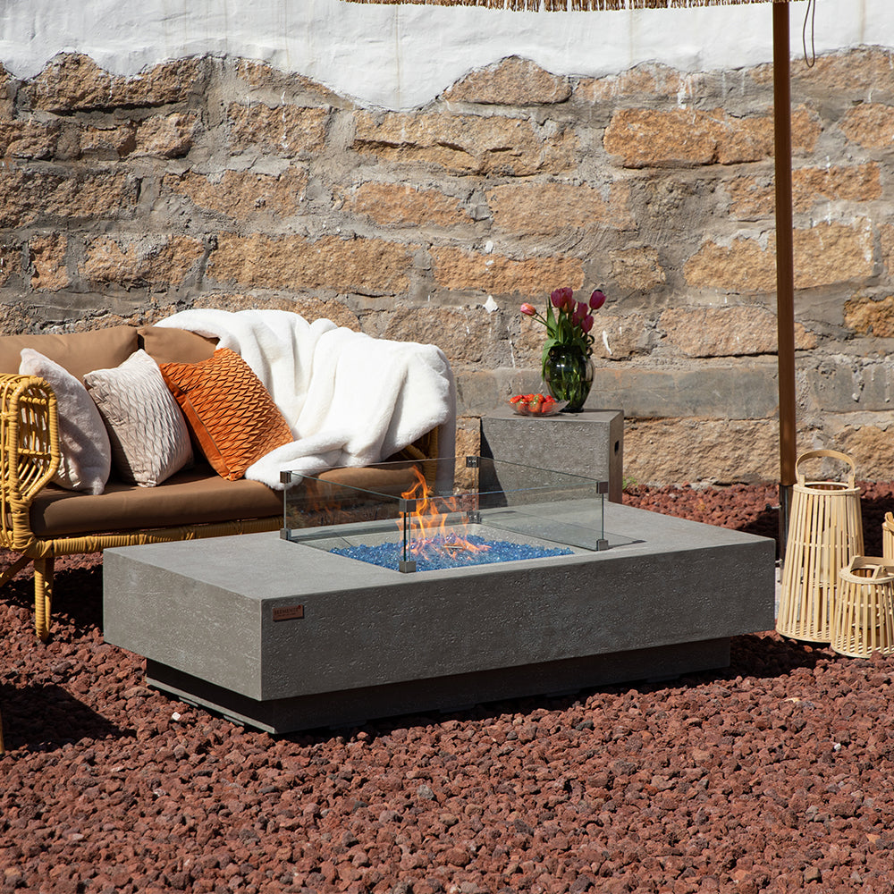 Monte Carlo Outdoor Light Grey Fire Pit Table - Select Fuel Type