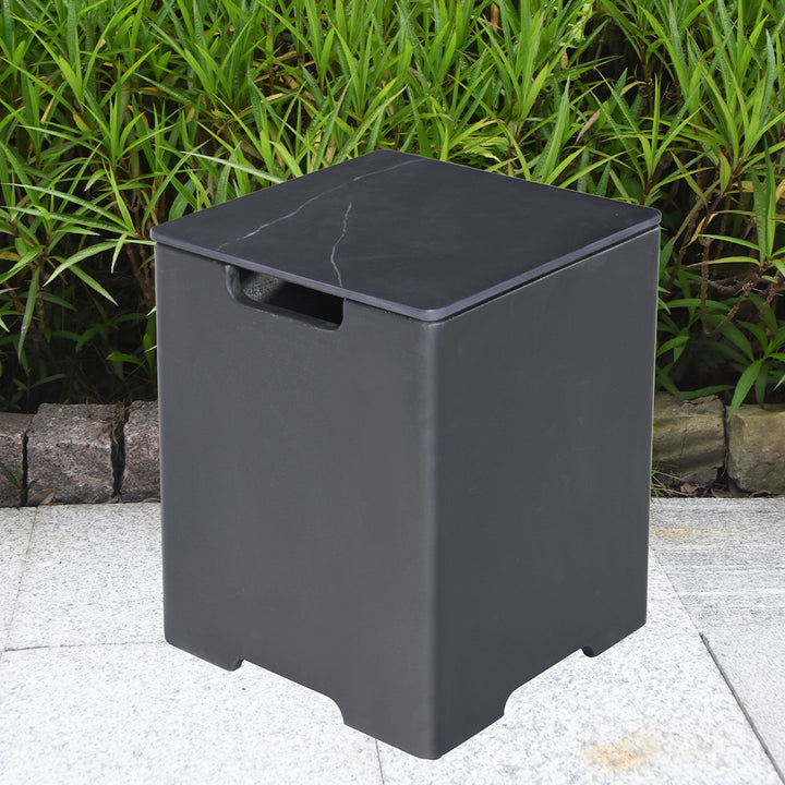 Elementi Plus Square Propane Tank Cover Hideaway Table - Bulgaria Black, 15.9 x 15.9 x 20.5 Inches