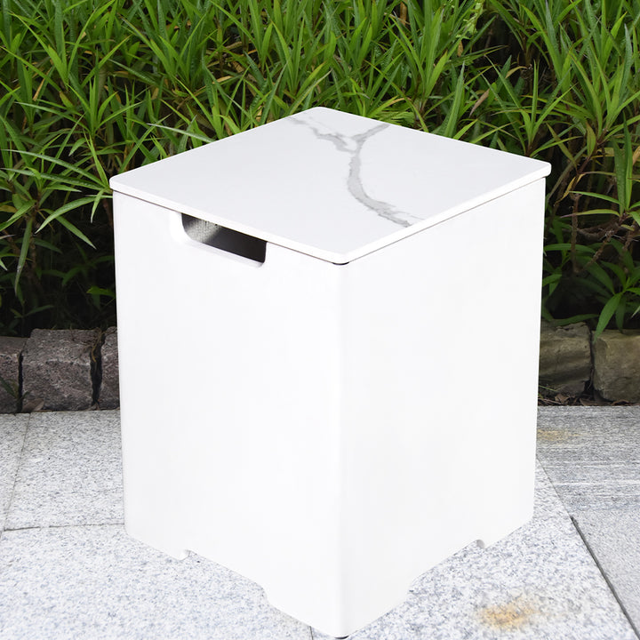 Elementi Plus Square Propane Tank Cover Hideaway Table - Bianco White, 15.9 x 15.9 x 20.5 Inches