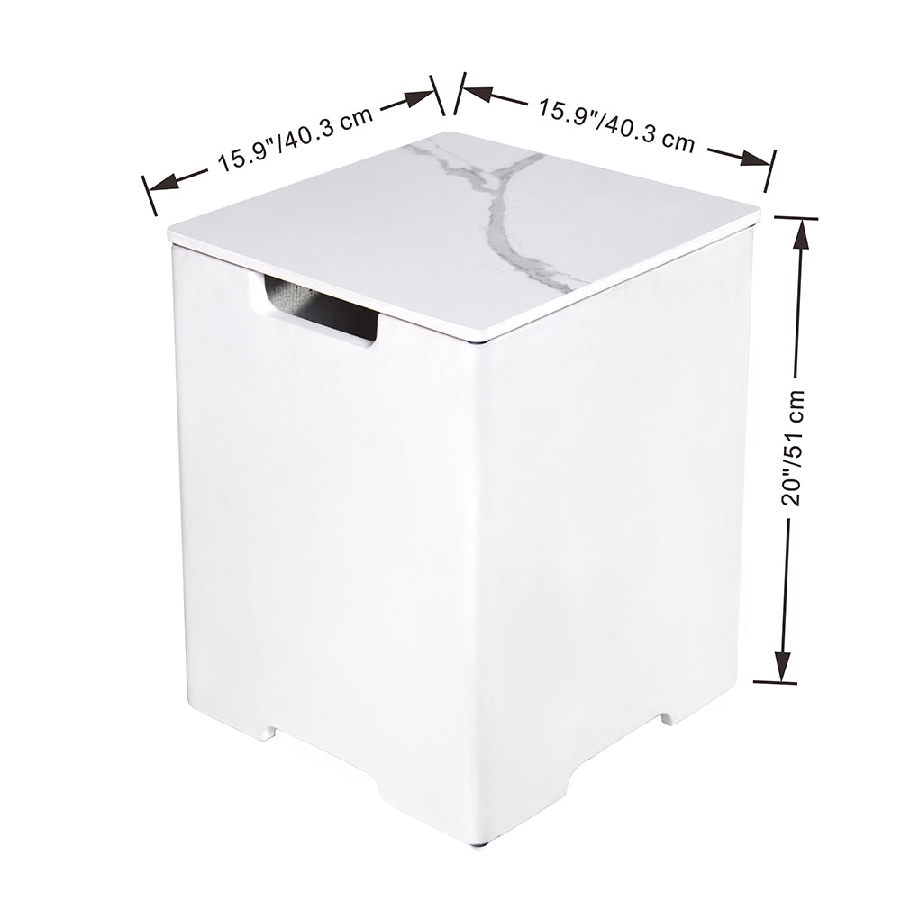 Elementi Plus Square Propane Tank Cover Hideaway Table - Bianco White, 15.9 x 15.9 x 20.5 Inches