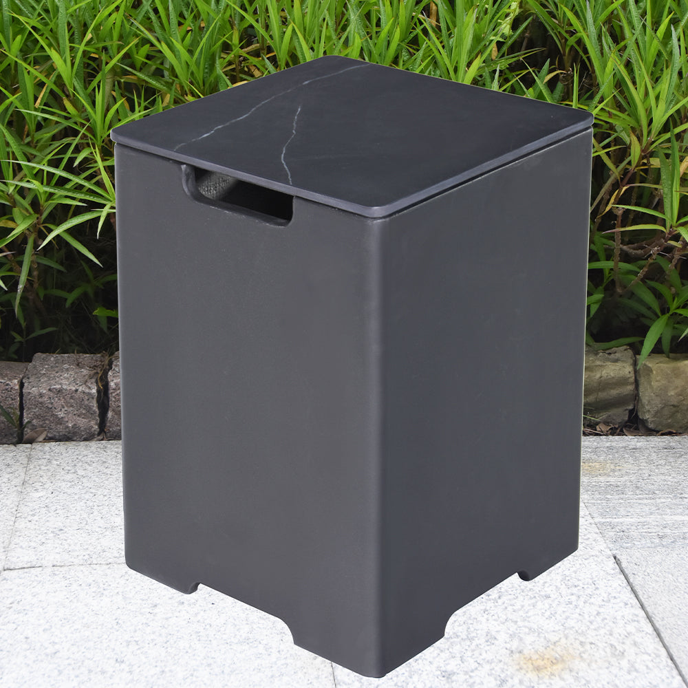 Elementi Plus Square Propane Tank Cover Hideaway Table - Bulgaria Black, 15.9 x 15.9 x 24.9 Inches