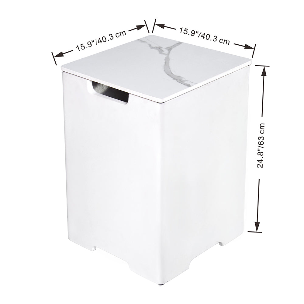 Elementi Plus Square Propane Tank Cover Hideaway Table - Bianco White, 15.9 x 15.9 x 24.9 Inches