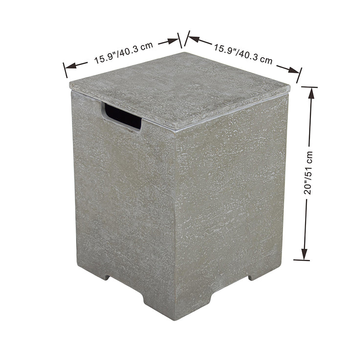 Elementi Plus Square Propane Tank Cover Hideaway Table - Light Grey, 15.7 x 15.7 x 20.5 Inches