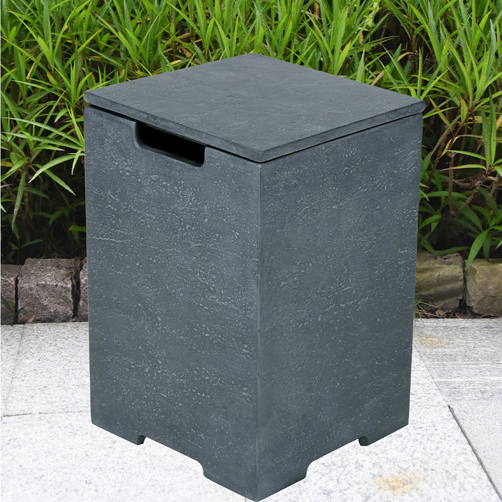 Elementi Plus Square Propane Tank Cover Hideaway Table - Dark Grey, 15.7 x 15.7 x 24.8 Inches