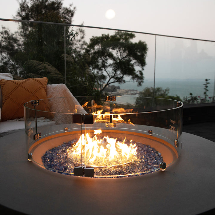 Elementi Plus Round Tempered Glass Wind Screen for Outdoor Fire Pit - 25.4 x 25.4 x 7.1 inches