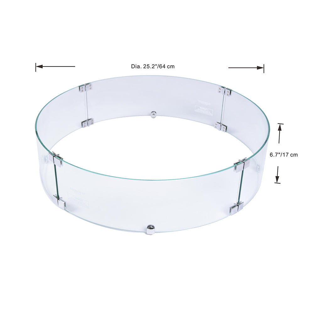 Elementi Plus Round Tempered Glass Wind Screen for Outdoor Fire Pit - 25.4 x 25.4 x 7.1 inches