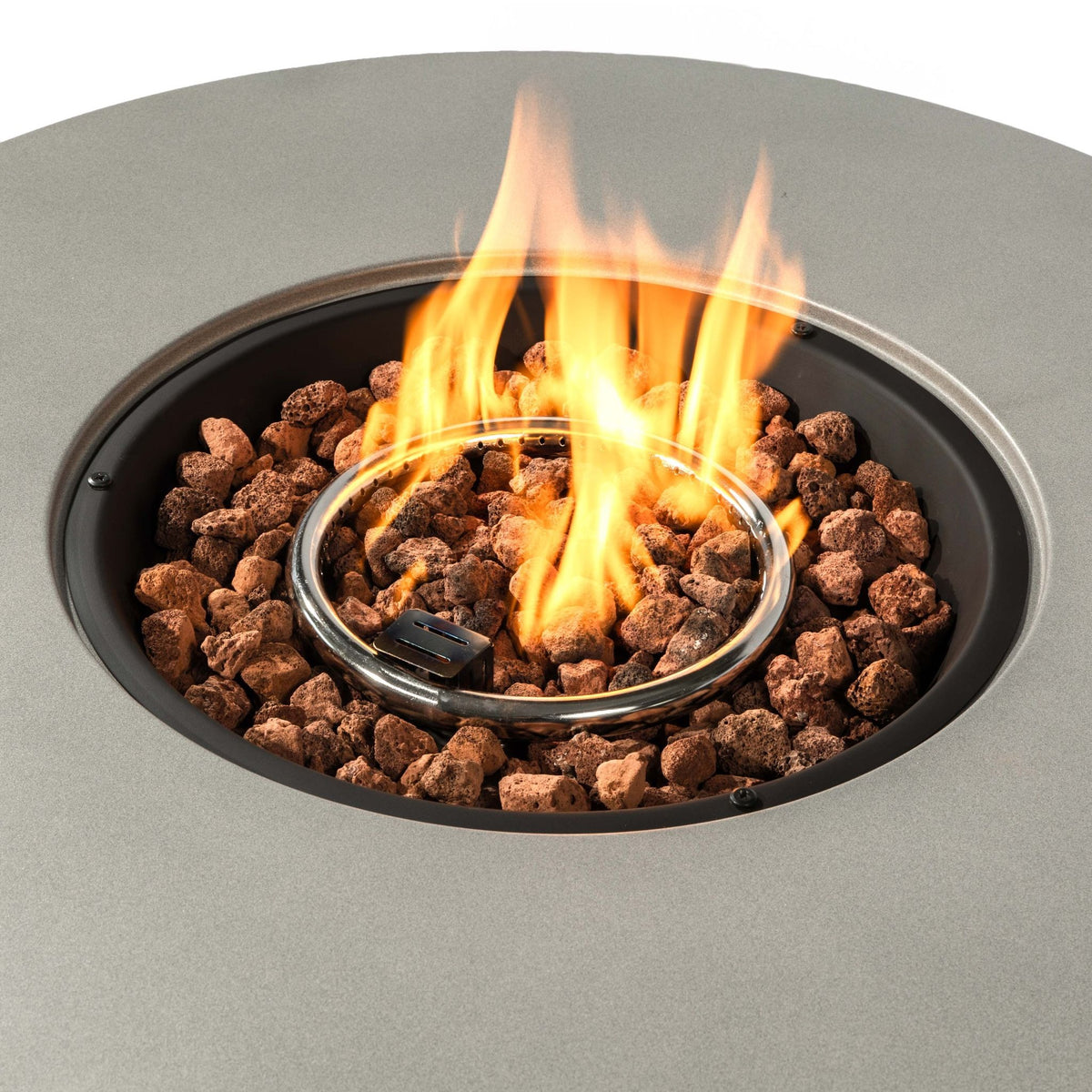 36" Round Propane Fire Pit Bowl, Concrete-Look GFRC, 40,000 BTU, Grey, Full Accessory Kit