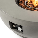 36" Round Propane Fire Pit Bowl, Concrete-Look GFRC, 40,000 BTU, Grey, Full Accessory Kit