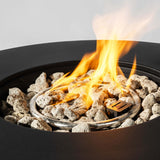 32" Round Propane Fire Pit Table with Wicker Base & Steel Lid, 50,000 BTU, Black, Volcanic Stones Included
