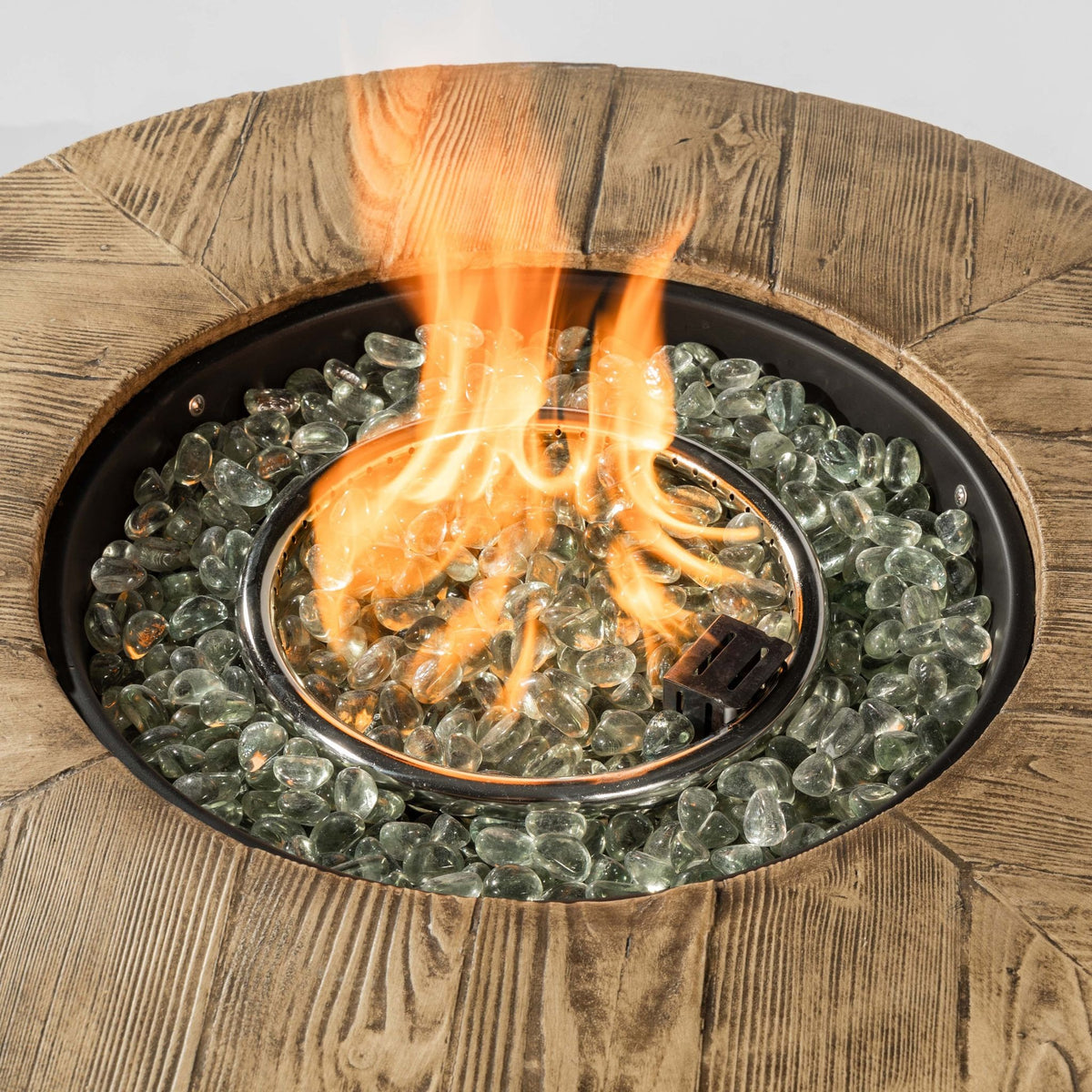 30" Round Propane Fire Pit Table with All-Over Wicker Base, 50,000 BTU, Brown, Glass Stones Included