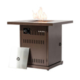 28" Square Propane Fire Pit Table, Steel, 50,000 BTU, Brown, Compact