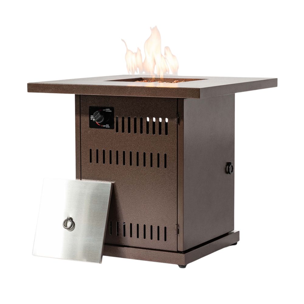 28" Square Propane Fire Pit Table, Steel, 50,000 BTU, Brown, Compact