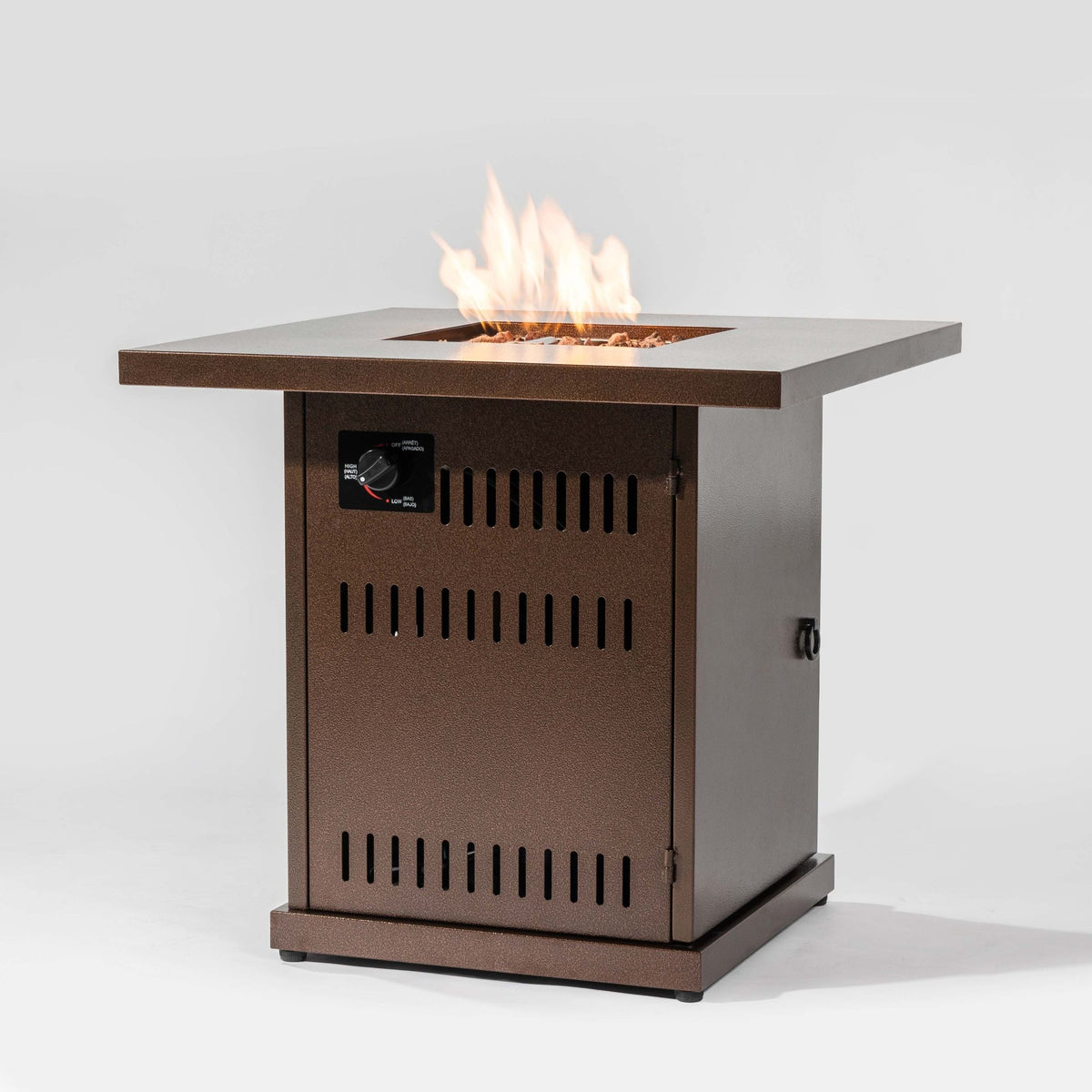 28" Square Propane Fire Pit Table, Steel, 50,000 BTU, Brown, Compact